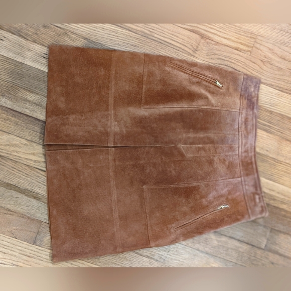 NWT Loft Leather midi Skirt with pockets Boho camel color size 2 - Picture 4 of 13